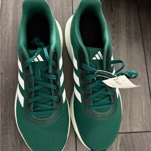 adidas Mens Dark Green Run Falcon 3.0 Mesh Sneakers with White Stripes, Free bag